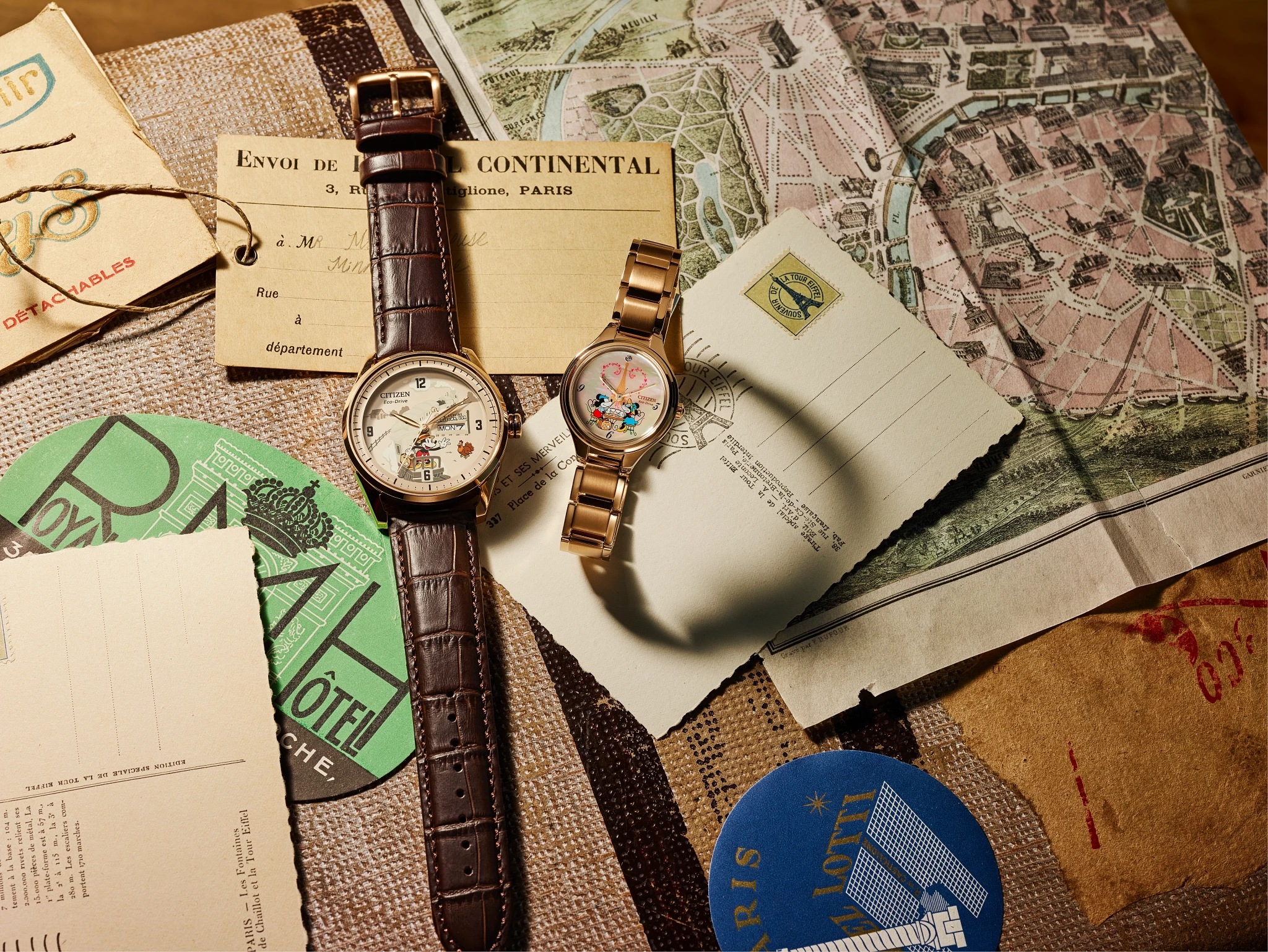 Hometown Mickey Mouse Beige Dial Leather Strap AW0088-04W | CITIZEN